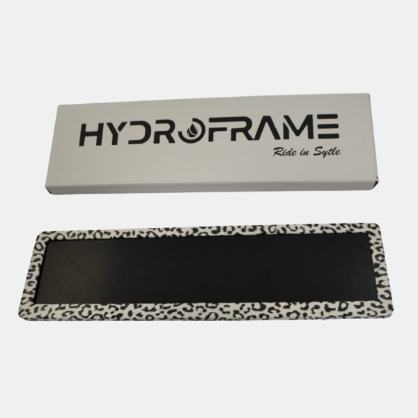 Number Plate Frame Set – Snow Leopard Print | Glossy Hydro-Dipped - Image 2