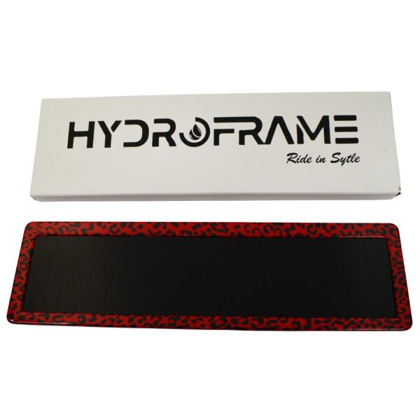 Number Plate Frame Set – Red & Black Tiger Print | Glossy Hydro-Dipped - Image 2