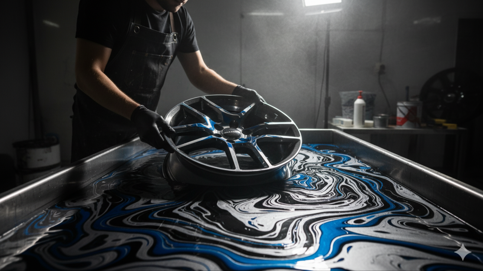 Hydrographics Sector 3 Noida team applying water transfer printing on car parts